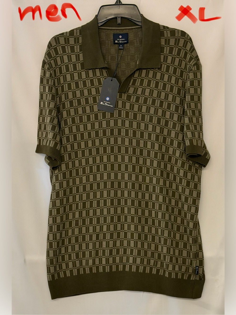 Ben Sherman Olive Grid Knit Polo